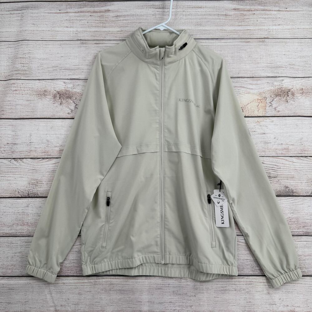 Kingsmen Golf Full Zip Windbreaker Jacket‎ Mens Large Dune Tan Stretch NEW